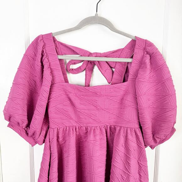 Free People Violet Mini Dress Puff Sleeves Textured Fabric Babydoll Pleated XS - Picture 4 of 13